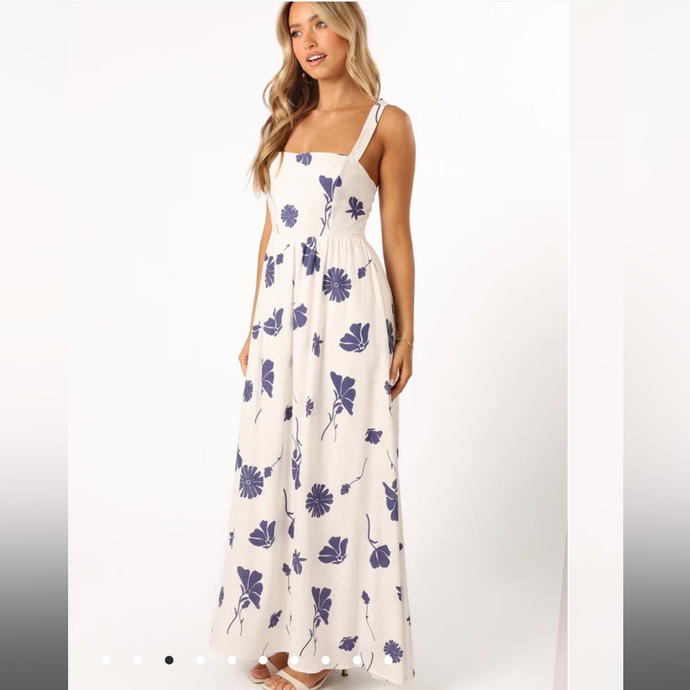 Petal & Pup White Maxi Dress with Blue Floral Print - Picture 2 of 15